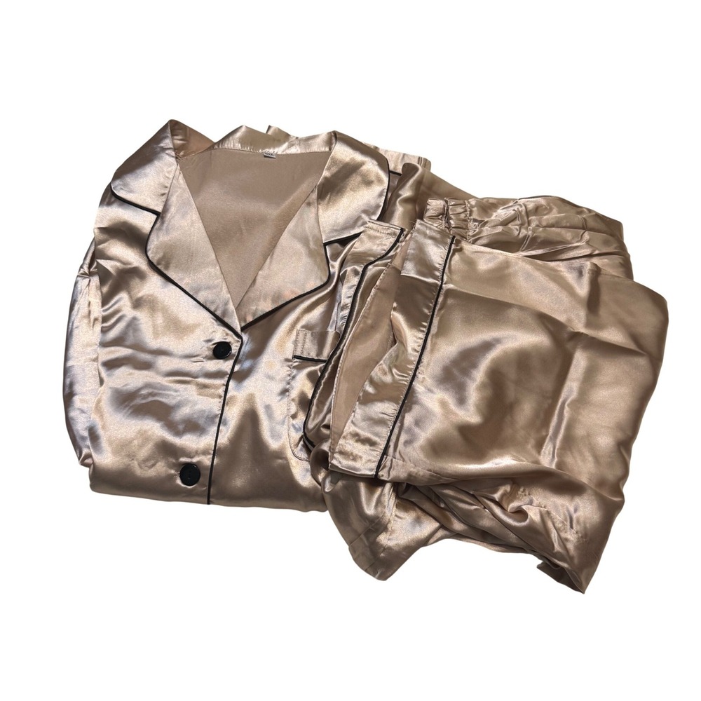 NWOT Womens Satin Comfort Lounge Pajama Set Sleepwear Champagne Gold Size 5XL
